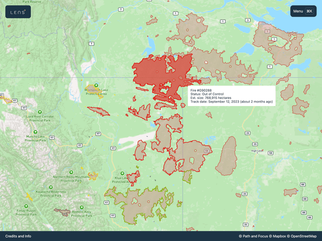 Fire #G090288 perimeter highlighted among a large fire complex