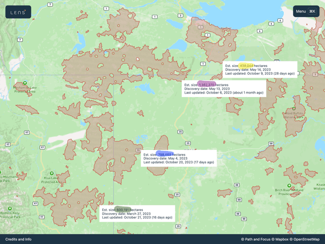 The four biggest fire perimeter by hectare