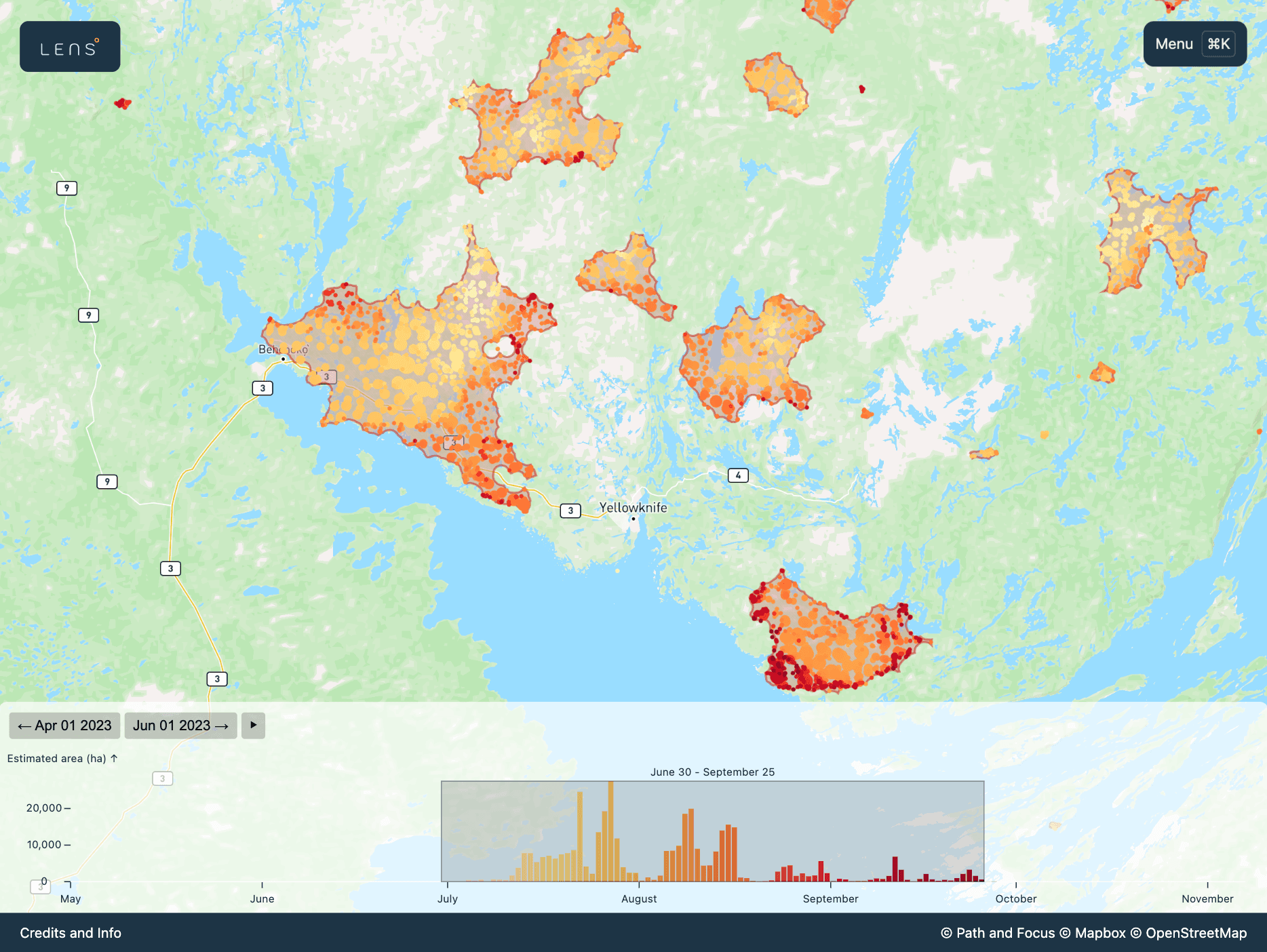 Fire perimeters of the North Slave fire complex fire