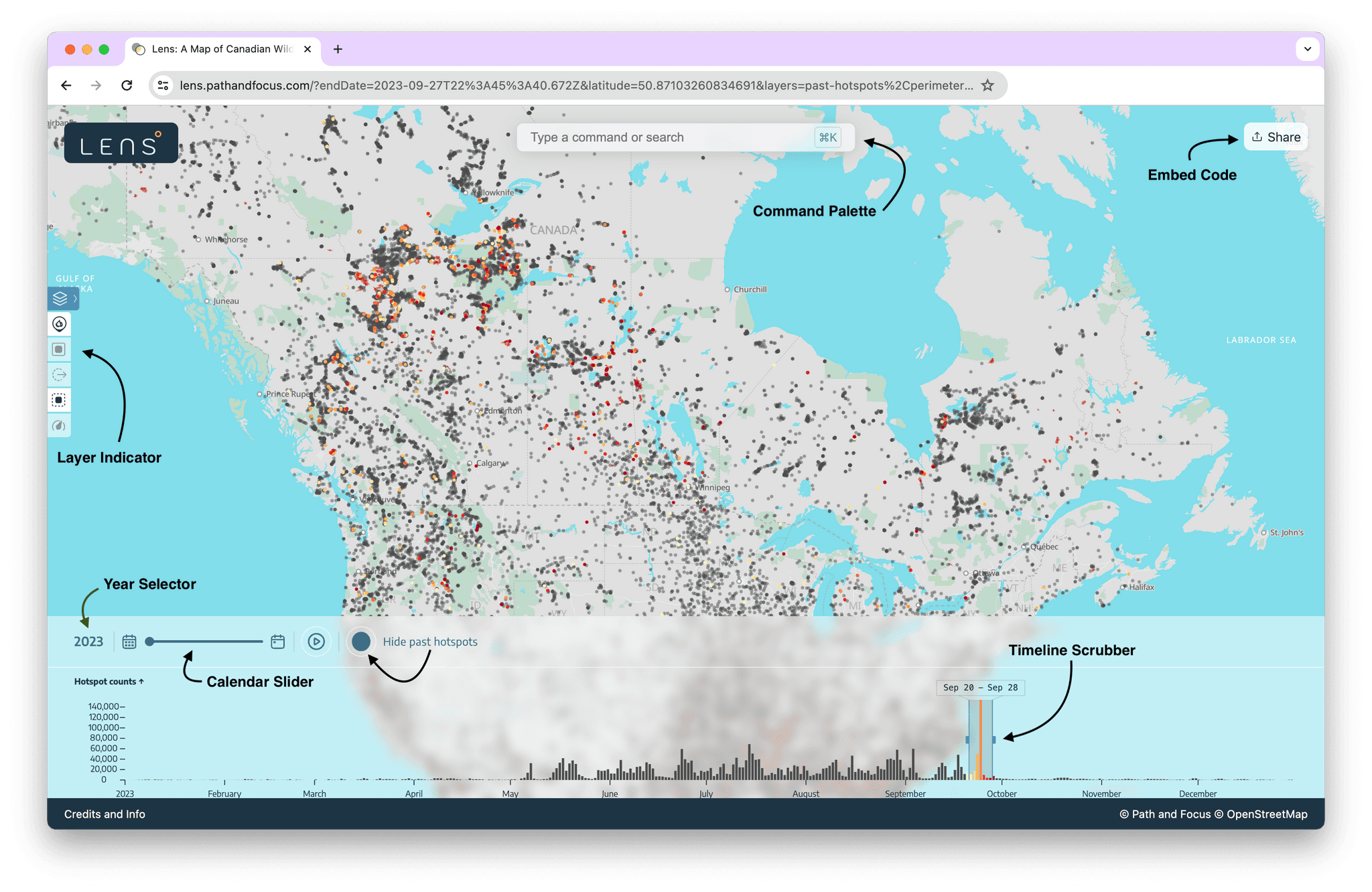 Lens map labelling each interaction location